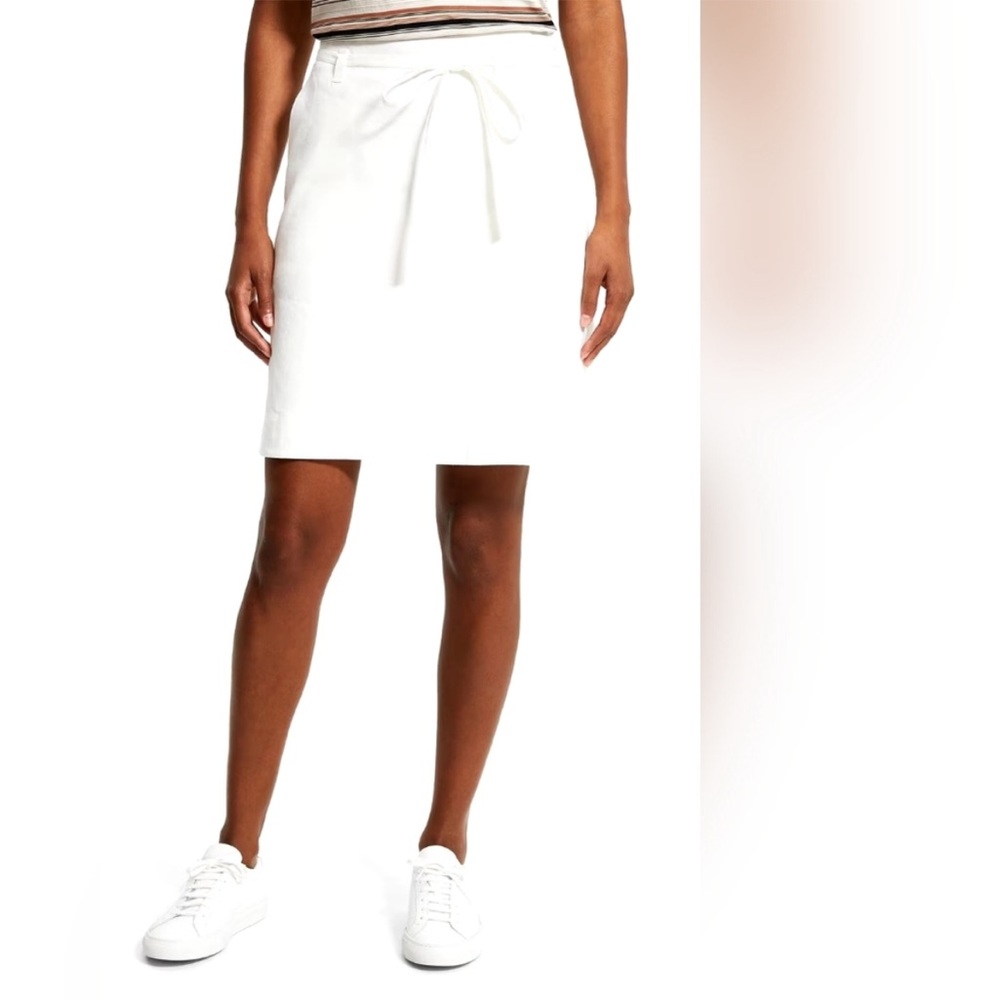 NWT THEORY A-Line Linen Tie Skirt White Eco Crunch Wash